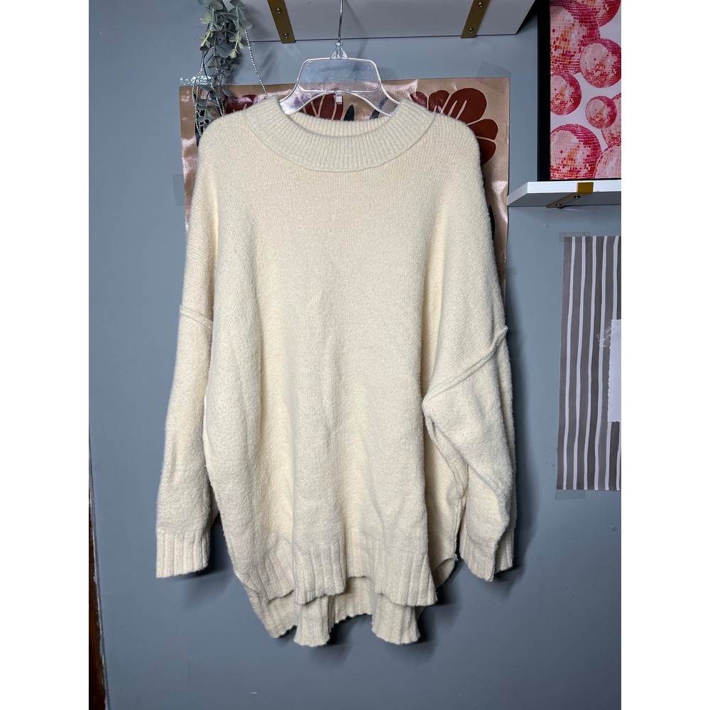 Free People Brookside Oversized Sweater Ivory Cream Crew Neck Knit XS